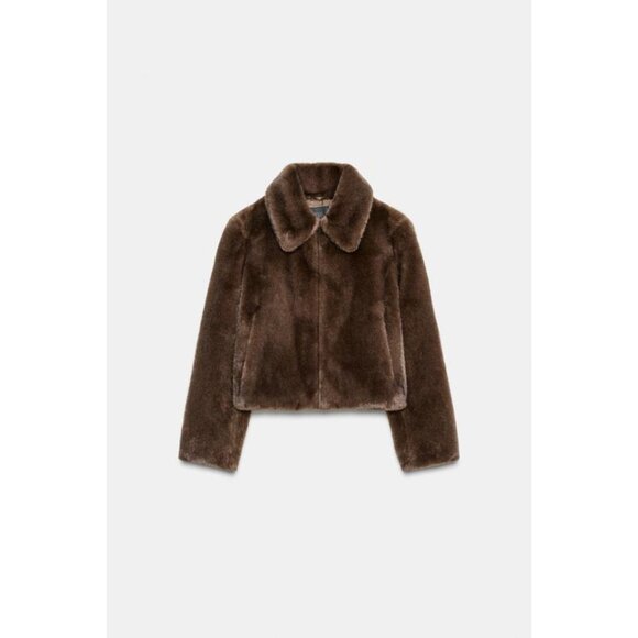 ZARA FAUX FUR SHORT COAT WITH TOGGLE FASTENERS - Picture 8 of 10
